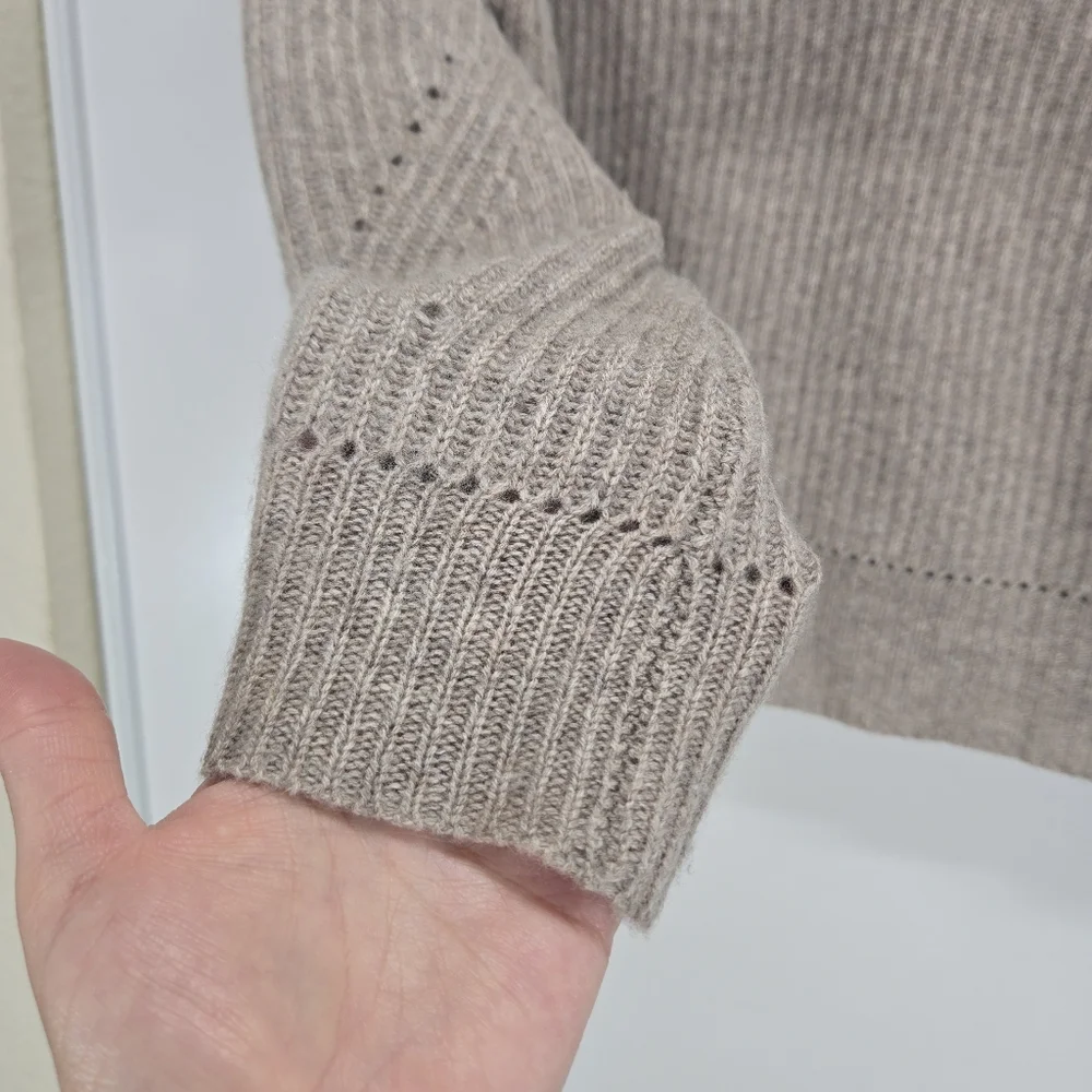 AQUA  100% cashmere‎ Novelty Stitch Mock Neck Pull Over Sweater XS Soft Beige